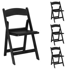 HAOYYE 4 Pack Folding Chairs, Resin Chairs with Padded Seat, Comfortable Indoor and Outdoor Event Chairs for Home, Party, Picnic, School, and Wedding, Black Soft Cozy Warm Flannel Fleece Upholstery, Luxury Home Decor