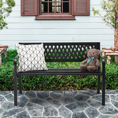 HAOYYE Outdoor PVC Mesh Backrest Iron Bench, Sturdy & Comfortable Seating for Gardens, Patios, and Pathways