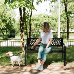 HAOYYE Outdoor PVC Mesh Backrest Iron Bench, Sturdy & Comfortable Seating for Gardens, Patios, and Pathways