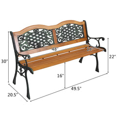 HAOYYE Outdoor Garden Bench with Hardwood Slats and Cast Iron Frame, Sturdy and Stylish Design for Patio, Park, and Backyard Use