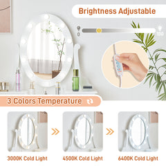 HAOYYE Vanity Set With 3-Color Dimmable Lighted Mirror Makeup Dressing Table With Power Outlet Drawers And Cushioned Stool