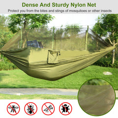 HAOYYE Portable Double Camping Hammock with Mosquito Net Heavy Duty Nylon Swing Bed for 2 Persons 600lbs Load Outdoor Hiking Relaxation with Strap Hooks and Carrying Bag Easy Setup and Durable