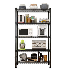 HAOYYE 5-Layer Plastic Coated Iron Storage Shelf, Durable Black Utility Rack, Heavy-Duty Steel Organizer for Home and Office, Space-Saving Shelving Unit with Sturdy Design, Easy Assembly, and Versatile Use
