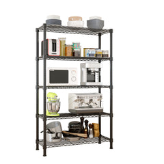 HAOYYE 5-Layer Plastic Coated Iron Storage Shelf, Durable Black Utility Rack, Heavy-Duty Steel Organizer for Home and Office, Space-Saving Shelving Unit with Sturdy Design, Easy Assembly, and Versatile Use