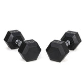 HAOYYE 25LB Pair HDRS Rubber Coated Solid Cast Iron Dumbbells with Contoured Chrome Handles, Hexagon Heads for Stable Grip, Floor Protection and Durable Strength Training Equipment for Home Gym and Fitness Workouts