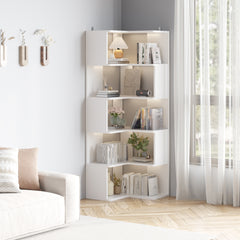 HAOYYE 5-Layer L-Shaped Corner Display Rack with Durable White Particle Board, Modern Space-Saving Storage Shelf for Home and Office, Stylish Multi-Tier Organizer Perfect for Living Room, Bedroom, Kitchen, and Workspace