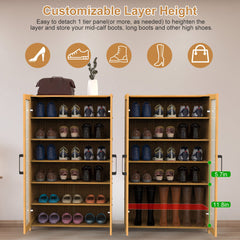 HAOYYE 6-Tier Shoe Cabinet with Bamboo Shoe Rack Freestanding Shoe Organizer with Two Hollow Doors and Handles, Large Capacity Storage with Heavy Duty Load Bearing, Perfect for Closet Hallway and Living Room Organization