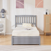 HAOYYE Four Large Drawers Pinewood Bed with Curved Vertical Headboard, Twin Size, Gray Storage Bed Frame with Ample Under-Bed Storage, Sturdy and Stylish Design for Bedroom, Space-Saving, Easy Assembly, Perfect for Kids and Adults