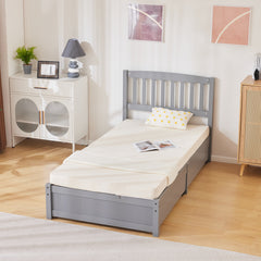 HAOYYE Four Large Drawers Pinewood Bed with Curved Vertical Headboard, Twin Size, Gray Storage Bed Frame with Ample Under-Bed Storage, Sturdy and Stylish Design for Bedroom, Space-Saving, Easy Assembly, Perfect for Kids and Adults