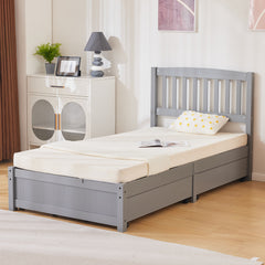 HAOYYE Four Large Drawers Pinewood Bed with Curved Vertical Headboard, Twin Size, Gray Storage Bed Frame with Ample Under-Bed Storage, Sturdy and Stylish Design for Bedroom, Space-Saving, Easy Assembly, Perfect for Kids and Adults