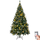 HAOYYE 7 FT Snow Tipped Artificial Christmas Tree with 150 Warm LED Lights, DIY Remote Control, 1100 Branch Tips, Sturdy Metal Stand, Green & Snow Tipped Holiday Tree for Indoor and Outdoor Decor