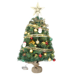 HAOYYE Green Pre-Lit Mini Artificial Christmas Tree, Tabletop Small Xmas Pine Tree with Ornaments and 30 Warm LED Lights, Battery Operated Holiday Decor for Home Office Store, Festive Indoor Display