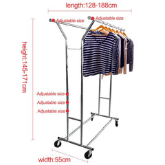 HAOYYE Double-Bar Garment Rack, Heavy-Duty Steel Construction, Space-Saving Design, Silver Finish, Stylish Organizer for Bedrooms, Closets, Entryways, and Laundry Rooms