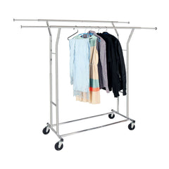 HAOYYE Double-Bar Garment Rack, Heavy-Duty Steel Construction, Space-Saving Design, Silver Finish, Stylish Organizer for Bedrooms, Closets, Entryways, and Laundry Rooms