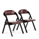 HAOYYE Set Of 2 Wooden Folding Chairs With Padded Seats Portable Simple Folding Chairs With Cushion For Guests Kitchen Office Wedding Party Picnic Black Frame With Walnut Cushion