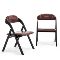 HAOYYE Set Of 2 Wooden Folding Chairs With Padded Seats Portable Simple Folding Chairs With Cushion For Guests Kitchen Office Wedding Party Picnic Black Frame With Walnut Cushion