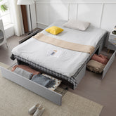 HAOYYE Full Bed Frame with 3 Large Drawers, Fabric Upholstered Platform Bed with Wooden Slat Support, No Box Spring Needed, Easy Assembly, Modern Light Grey Upholstered Bed for Bedroom, Storage Solution, Stylish and Durable Design