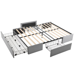 HAOYYE Full Bed Frame with 3 Large Drawers, Fabric Upholstered Platform Bed with Wooden Slat Support, No Box Spring Needed, Easy Assembly, Modern Light Grey Upholstered Bed for Bedroom, Storage Solution, Stylish and Durable Design