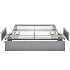 HAOYYE Full Bed Frame with 3 Large Drawers, Fabric Upholstered Platform Bed with Wooden Slat Support, No Box Spring Needed, Easy Assembly, Modern Light Grey Upholstered Bed for Bedroom, Storage Solution, Stylish and Durable Design