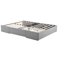 HAOYYE Queen Bed Frame with 3 Large Storage Drawers, Fabric Upholstered Platform Bed with Wooden Slat Support, No Box Spring Needed, Easy Assembly, Light Grey Upholstered Bed for Bedroom, Modern and Space-Saving Design