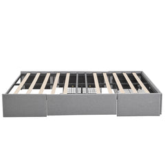 HAOYYE Queen Bed Frame with 3 Large Storage Drawers, Fabric Upholstered Platform Bed with Wooden Slat Support, No Box Spring Needed, Easy Assembly, Light Grey Upholstered Bed for Bedroom, Modern and Space-Saving Design