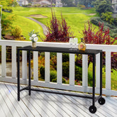 HAOYYE Outdoor Bar Table with Wheels, Rectangle Narrow Counter Height Table, Ideal for Balcony, Patio, Garden, Yard, or Poolside, Stylish and Functional Bar Height Table for Outdoor Entertaining