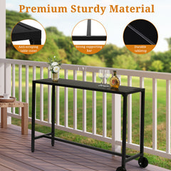 HAOYYE Outdoor Bar Table with Wheels, Rectangle Narrow Counter Height Table, Ideal for Balcony, Patio, Garden, Yard, or Poolside, Stylish and Functional Bar Height Table for Outdoor Entertaining