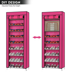 HAOYYE Fashionable Space-Saving Shoe Rack with 9 Lattices, Durable Non-Woven Fabric Storage Organizer, Rose Red Color, Premium Quality, Modern Design, Versatile Use, Stylish Look for Home Essentials and Organization