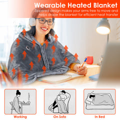 HAOYYE Wearable USB Heated Blanket Shawl, Portable Heated Throw Blanket, 3 Heat Settings, 8 Heating Zones, Cordless Design for Women, Perfect for Outdoor Use, Office, Camping, or Home, Soft and Cozy Warm Flannel Fleece