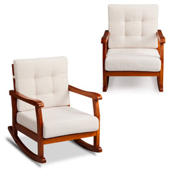 HAOYYE Outdoor Wood Rocking Chair with Detachable Washable Cushions, Inclined Backrest Patio Rocker, Solid Fir Wood Construction for Patio, Porch, Backyard, Balcony, Poolside, Teak Finish for Comfortable Relaxation