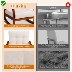 HAOYYE Outdoor Wood Rocking Chair with Detachable Washable Cushions, Inclined Backrest Patio Rocker, Solid Fir Wood Construction for Patio, Porch, Backyard, Balcony, Poolside, Teak Finish for Comfortable Relaxation