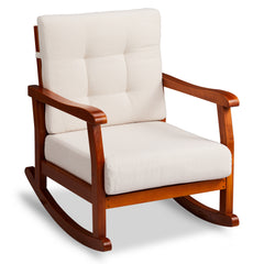 HAOYYE Outdoor Wood Rocking Chair with Detachable Washable Cushions, Inclined Backrest Patio Rocker, Solid Fir Wood Construction for Patio, Porch, Backyard, Balcony, Poolside, Teak Finish for Comfortable Relaxation