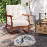 HAOYYE Outdoor Wood Rocking Chair with Detachable Washable Cushions, Inclined Backrest Patio Rocker, Solid Fir Wood Construction for Patio, Porch, Backyard, Balcony, Poolside, Teak Finish for Comfortable Relaxation