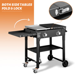 HAOYYE Foldable 2 Burner Gas Griddle Cooking Station with Side Shelves Outdoor Propane Flat Top BBQ Grill Portable Griddle Station for Patio Backyard Camping Tailgating Cookout Heavy Duty Iron Griddle