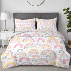 HAOYYE Rainbow Comforter Set for Women, Soft Pink and Yellow Rainbow Star Design, 3-Piece Bedding Set with Comforter and Pillow Shams, Cozy Flannel Fleece, Stylish Home Decor for Bedroom