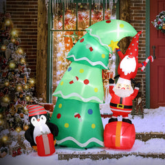 HAOYYE 6 FT Lighted Christmas Inflatable Decoration, Inflatable Christmas Tree with Santa Claus and Elf, Fun Blow Up Holiday Yard Decorations with Built-In LED Lights for Front Yard Lawn Garden Holiday Party Decor