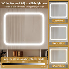 HAOYYE Large Vanity Table Set with LED Mirror, 2 Pegboards & Hooks, Makeup Desk with Charging Station, Storage Shelves, Drawers, Cushioned Stool for Bedroom, Modern Beauty Station with Adjustable Lighting