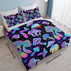 HAOYYE Fantasy Mushroom Dinosaur Duvet Cover Set, Decorative 3-Piece Bedding Set, Ultra Soft Comforter Cover with 2 Pillow Shams, Full Size, Soft Cozy Material, Unique and Stylish Design for a Comfortable and Fun Bedroom