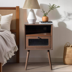 HAOYYE Solid Wood Nightstand End Side Table with 1 Drawer for Living Room, Bedroom, Durable Multi-Functional Organizer, Stylish Rustic Design, Pine Frame, Sturdy Space-Saving Storage Solution, Modern Home Decor, Decorative and Practical