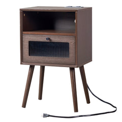 HAOYYE Solid Wood Nightstand End Side Table with 1 Drawer for Living Room, Bedroom, Durable Multi-Functional Organizer, Stylish Rustic Design, Pine Frame, Sturdy Space-Saving Storage Solution, Modern Home Decor, Decorative and Practical