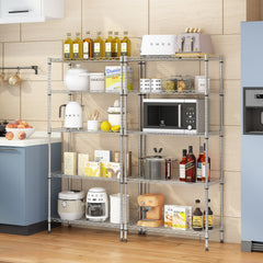 HAOYYE XM-304B 5-Shelf Storage Rack – Durable Carbon Steel Metal Shelving Unit With Adjustable Shelves, Sturdy And Space-Saving Rectangle Design, Ideal For Garage, Kitchen, Pantry, And Office Organization – Premium Silver Gray Finish