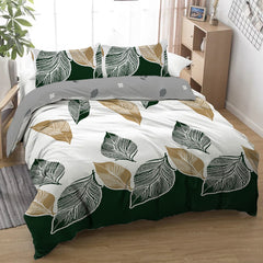 HAOYYE 3-Piece Green Gold Tropical Duvet Cover Set, Botanical Palm Leaves Pattern, Microfiber Lightweight Bedding with 2 Pillowcases, King Size, Soft and Cozy Design for a Relaxing and Stylish Bedroom