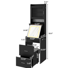 HAOYYE Small Vanity Desk with Mirror and LED Lights, Compact Makeup Table with Charging Station, Storage Shelves, Hidden Storage Stool for Bedroom, Modern Corner Vanity Set for Small Spaces, Black