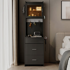 HAOYYE Small Vanity Desk with LED Mirror, Adjustable Lighting, Charging Station & Storage Shelves, Compact Makeup Table with Hidden Storage Stool, Space-Saving Mini Corner Vanity Set for Bedroom, Black