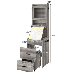 HAOYYE Small Vanity Desk with Mirror and LED Lights, Compact Makeup Table with Charging Station, Storage Shelves, Hidden Storage Stool, Modern Corner Vanity Set for Small Space, Bedroom, Gray