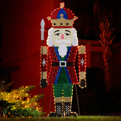 HAOYYE Lighted Nutcracker Christmas Yard Decorations, Pre-Lit 2D Nutcracker Soldier with 162 Warm White LED Lights, Includes Ground Stakes for Easy Setup, Festive Outdoor and Indoor Holiday Display, Front Yard, Porch, Garden Décor