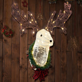 HAOYYE Lighted Christmas Wall Decor Reindeer Head, Pre-Lit 3D Rudolph Hanging Wreath with Warm White LED Lights, Festive Indoor and Outdoor Holiday Decoration for Front Door, Window, Porch, Living Room, Xmas Display