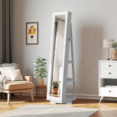 HAOYYE 360-Degree Rotation Full-Body Mirror Cabinet, Moisture-Proof PVC Dressing Mirror with Jewelry Storage, White Storage Mirror for Bedroom, Bathroom, and Dressing Room