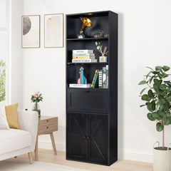 HAOYYE 3-Layer Display Cabinet with 1 Drawer and 2 Doors, Double Z Shape Melamine Board Design, Elegant Black Finish, Soft and Cozy Warm Flannel Fleece Home Decor, Luxury Comfortable Unique Premium Quality Storage Solution for Living Room or Bedroom