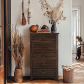 HAOYYE Brown MDF 5-Drawer Chest of Drawers with Solid Wood Veneer, Modern Dresser for Bedroom, Living Room, Hallway, Sturdy and Durable Furniture for Organizing Clothes, Jewelry, and Essentials